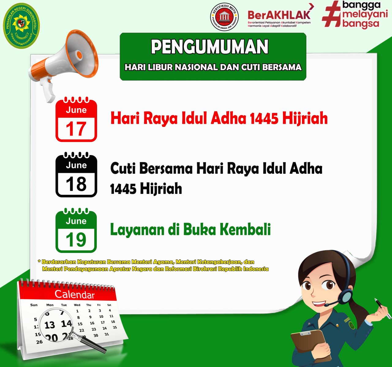 Pengumuman Libur Dan Cuti Bersama Idul Adha 1445 H